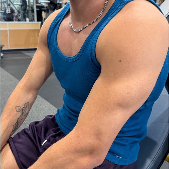 CALVIN KLEIN MEN TEAL BLUE TANK TOP VEST SHIRT COWBOY STEEL RIBBED COTTON ACTIVE - Picture 5 of 16